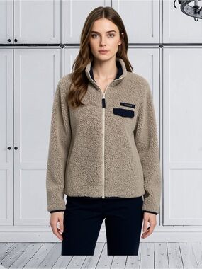 Columbia Mountainside Heavyweight Sherpa Fleece Jacket Beige Navy XS